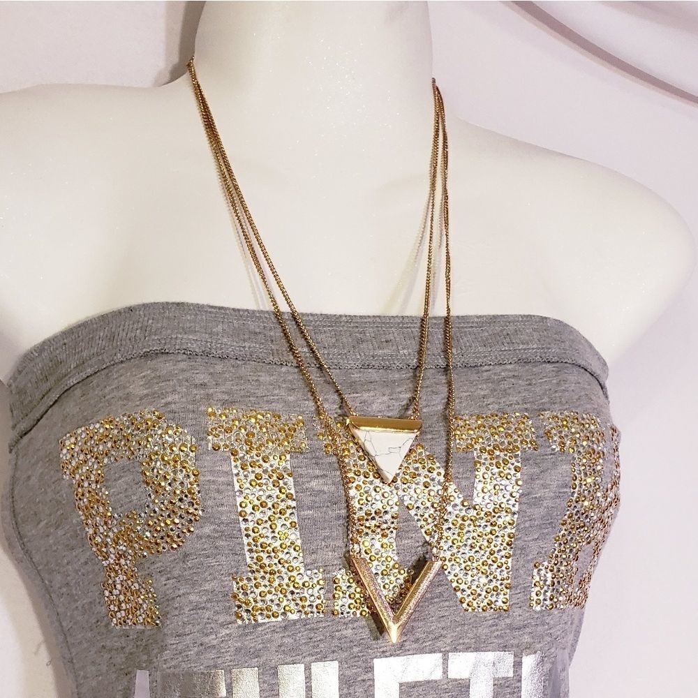 Layered Triangle gold geometric necklace stone